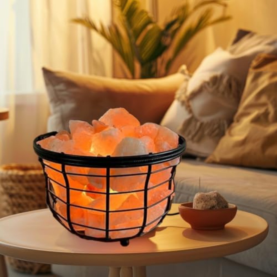 Himalayan Salt Lamp - โคมไฟเกลือหิมาลัยสีชมพู NB พร้อมก้อนเกลือธรรมชาติ มาพร้อมสวิตช์หรี่ไฟและหลอดไฟทรงกลมคู่