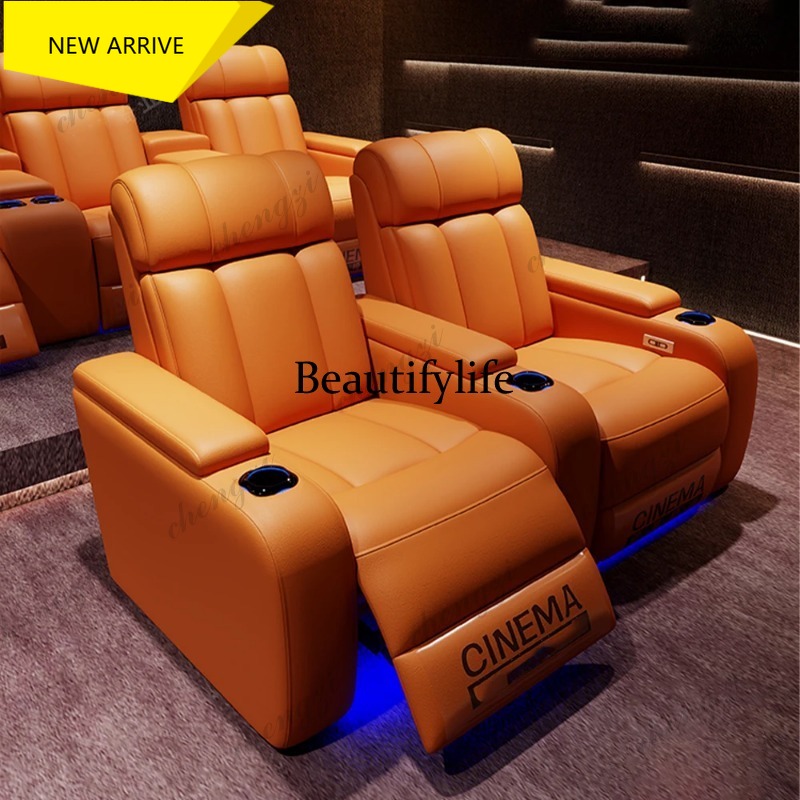 Furniture Lighting & Decor Magazine - เก้าอี้โรงหนังปรับเอนไฟฟ้าหนังแท้สุดหรู G153 พร้อมที่วางแก้ว ไฟ LED –