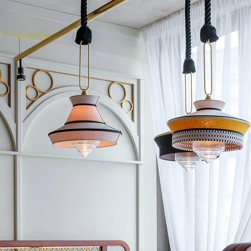 Japanese Lighting Decor - โคมไฟห้อยเพดานสไตล์มินิมอลแบบญี่ปุ่น วาบิ-ซาบิ ปี 2026 ทำจากผ้าตกแต่ง พร้อมหลอดไฟ