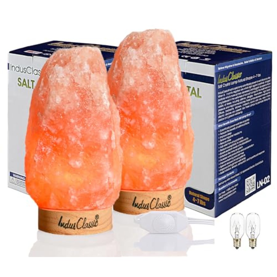 Himalayan Salt Lamp - LN-02 ชุดโคมไฟเกลือหิมาลัยสีชมพูธรรมชาติ 2 ชิ้น น้ำหนัก 4~7