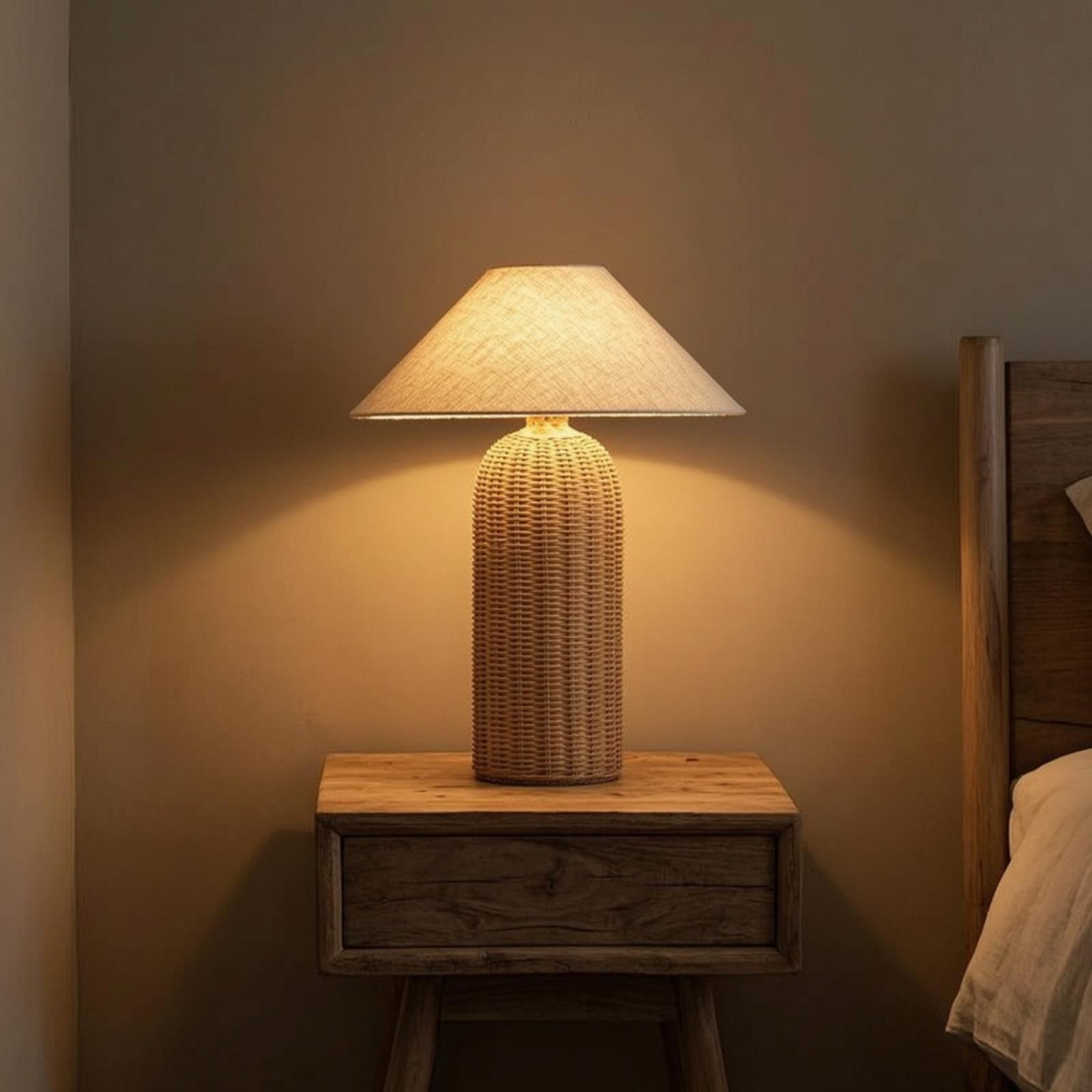 โคมไฟข้างเตียง ฐานหวาย โคมผ้า  - Room Lighting Bedroom Decor บทวิจารณ์และราคา