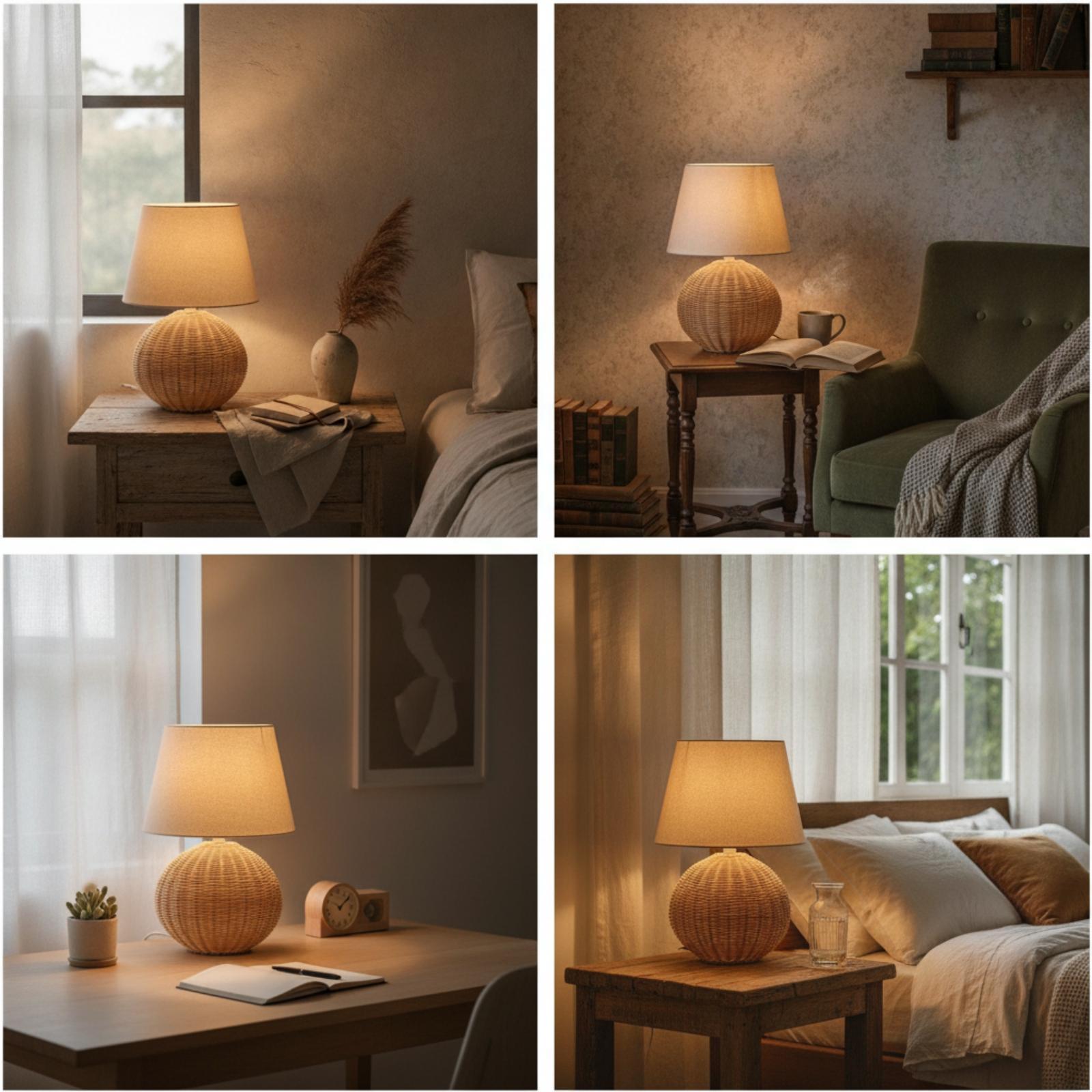 โคมไฟข้างเตียง ฐานหวาย โคมผ้า  - Room Lighting Bedroom Decor บทวิจารณ์และราคา