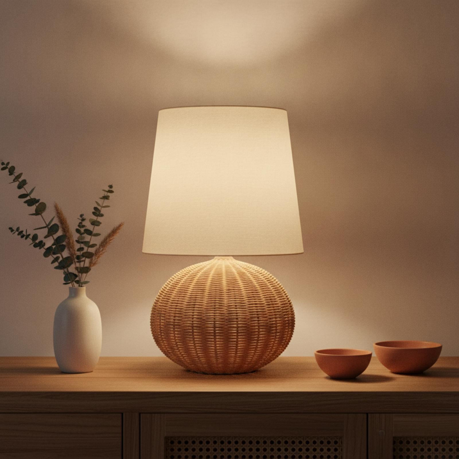 โคมไฟข้างเตียง ฐานหวาย โคมผ้า  - Room Lighting Bedroom Decor บทวิจารณ์และราคา
