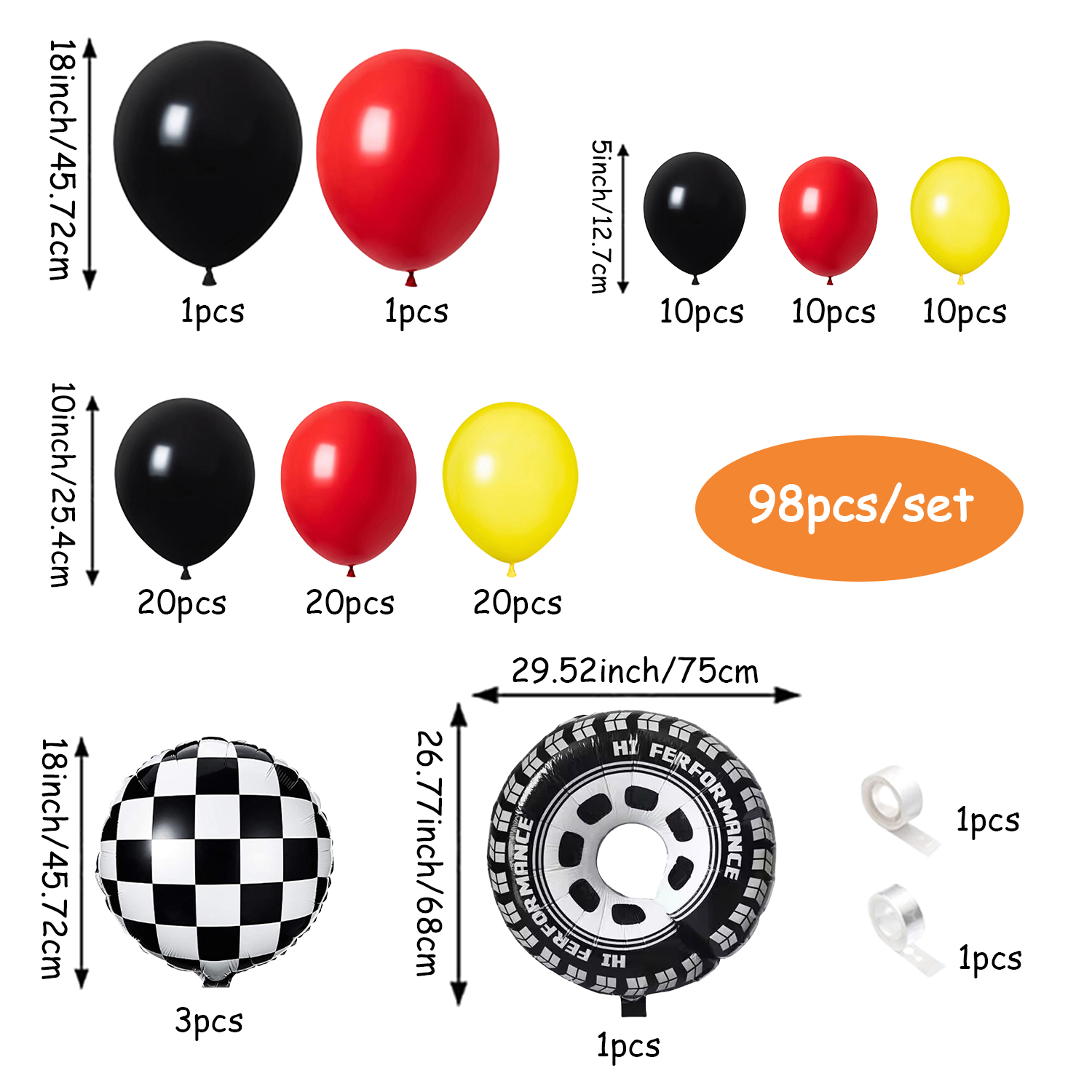98 ชิ้นสีเหลืองและสีดํา All-In - Lighting Mcqueen Decor บทวิจารณ์และราคา
