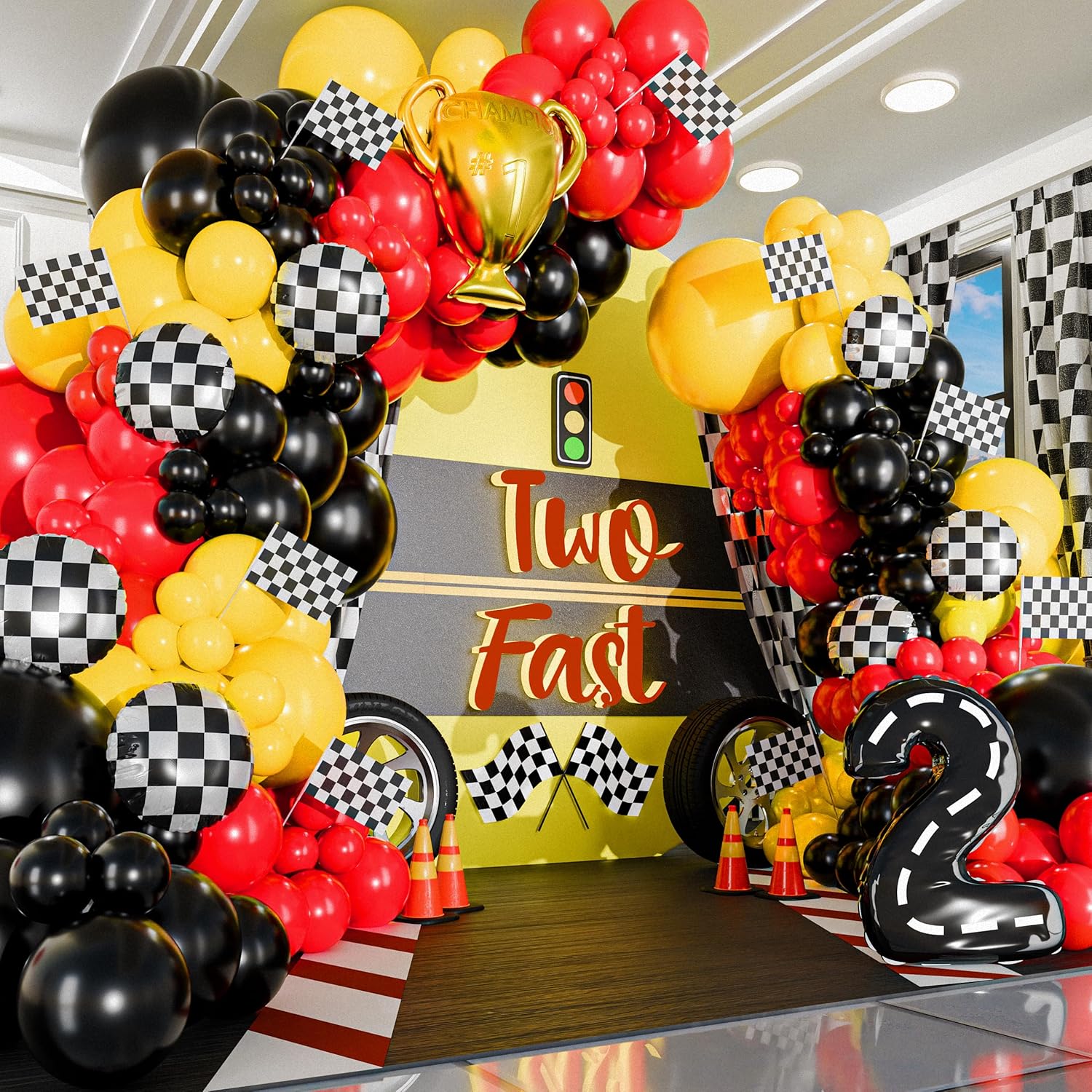 98 ชิ้นสีเหลืองและสีดํา All-In - Lighting Mcqueen Decor บทวิจารณ์และราคา